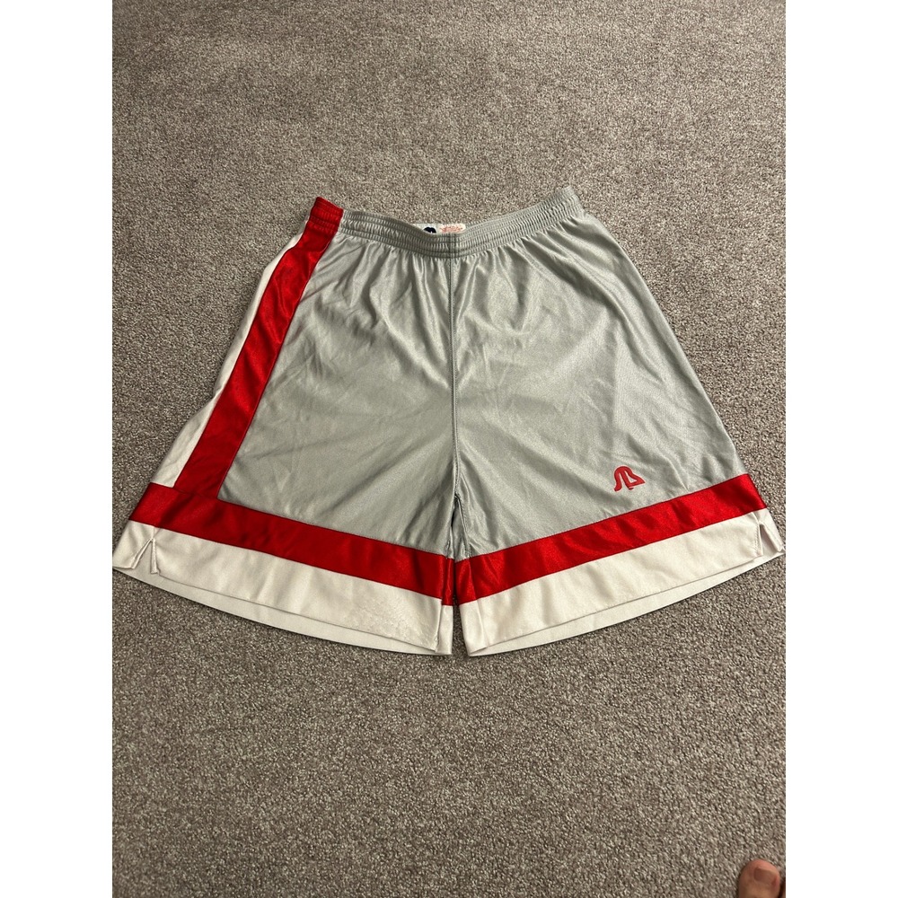 VTG Sports Belle Basketball Shorts Mens M Silver Red Excellent Vintage Mesh USA